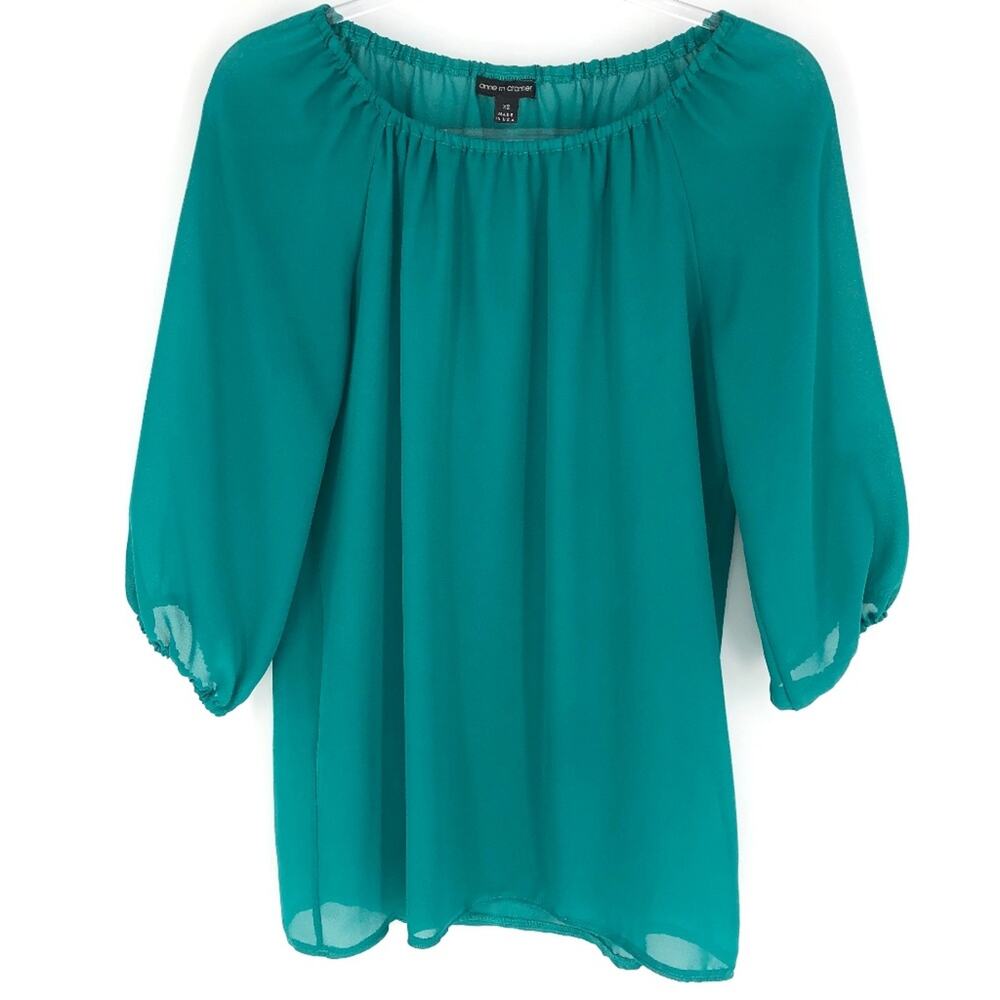 Anne‎ M Cramer Sheer Blouse Emerald Size XS